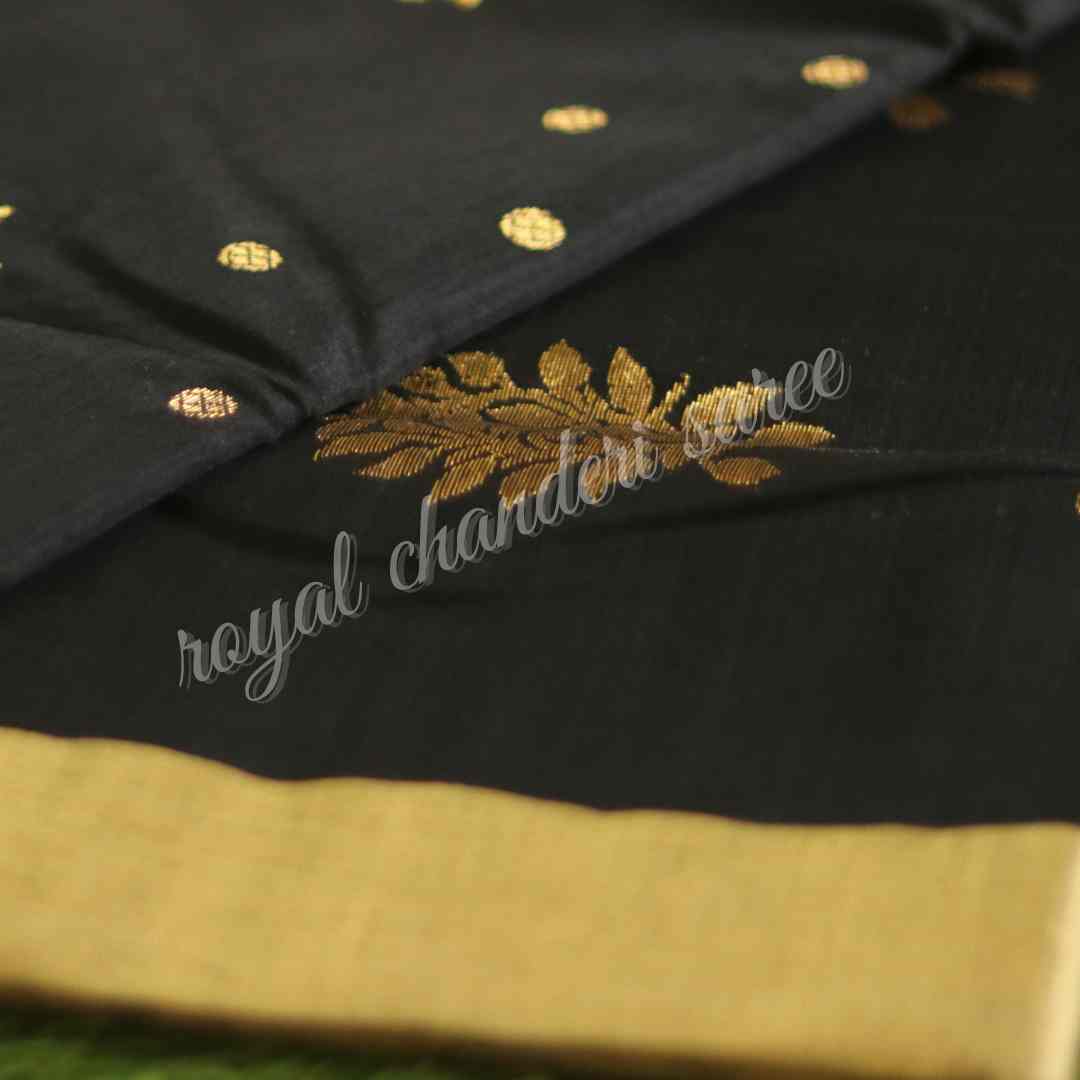 Black Chanderi Saree with Heavy Pallu