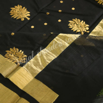 Black Chanderi Saree with Heavy Pallu