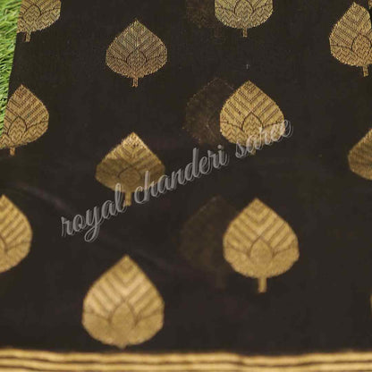 Black Chanderi Silk Cotton Eknaliya Saree