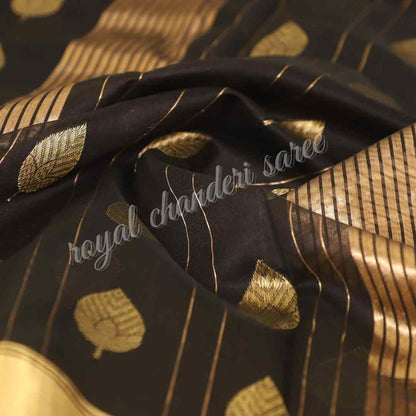 Black Chanderi Silk Cotton Eknaliya Saree