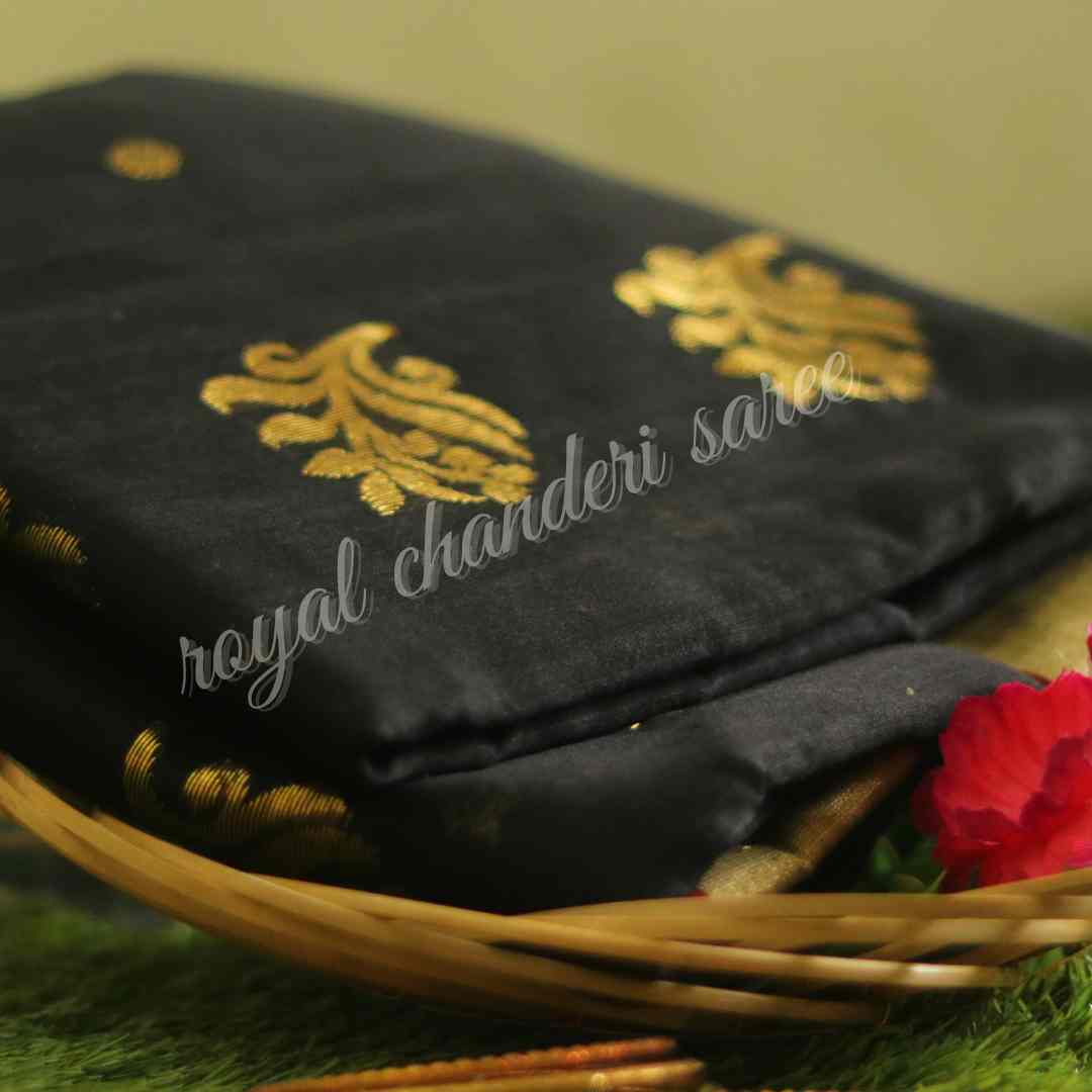 Black Chanderi Silk Cotton Saree