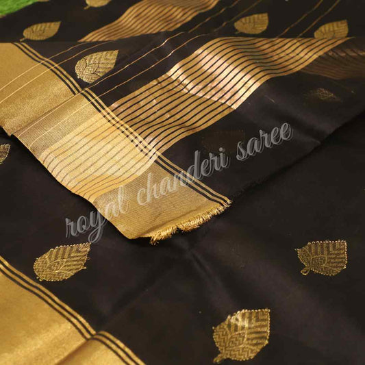 Black Chanderi Silk Cotton Eknaliya Saree