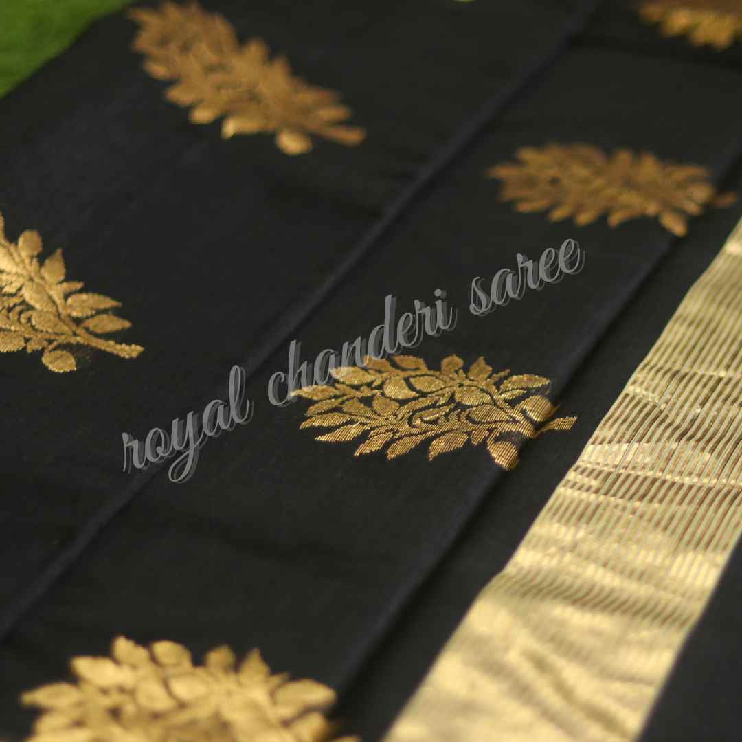 Black Chanderi Saree with Heavy Pallu