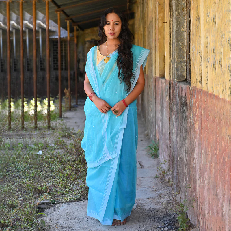 Sky Blue Chanderi Silk Cotton Saree