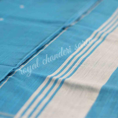 Sky Blue Chanderi Silk Cotton Saree - Royal Chanderi Saree