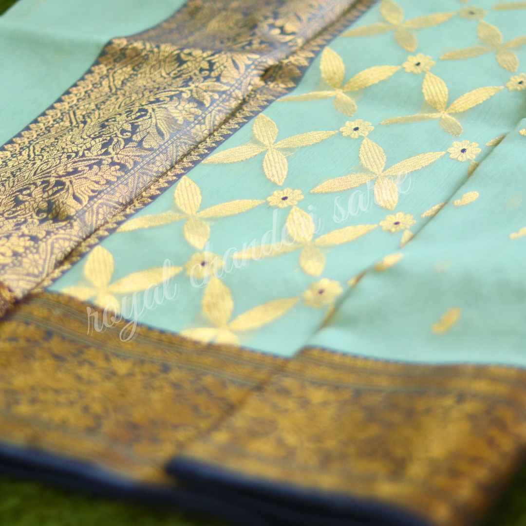 Blue Tissue Chanderi Handloom Pure Silk Saree