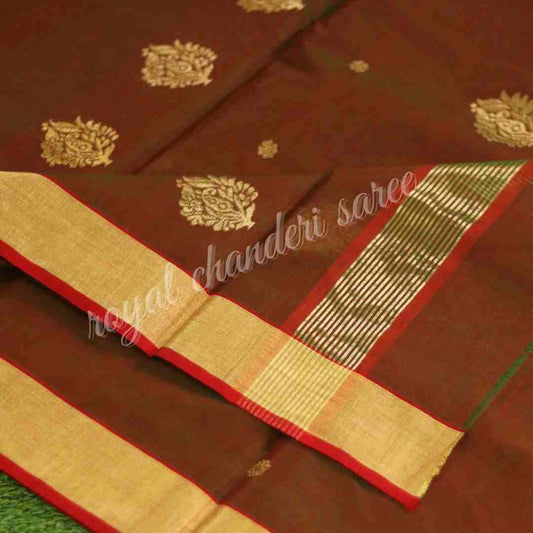 Brown Chanderi Silk Cotton Saree - Royal Chanderi Saree