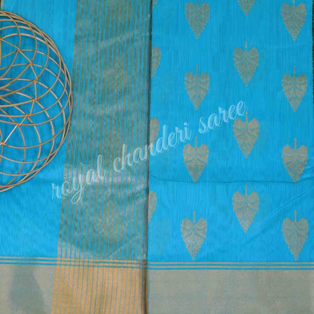 Caribbean Blue Chanderi Silk Saree - Royal Chanderi Saree