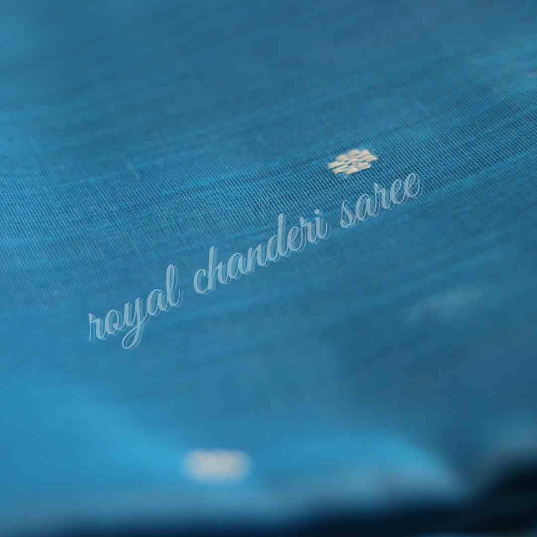 Sky Blue Chanderi Silk Cotton Saree - Royal Chanderi Saree