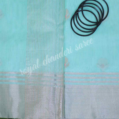 Light Blue Chanderi Silk Cotton Eknaliya Saree