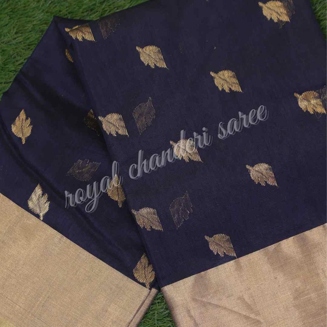 Dark Blue Chanderi Silk Cotton Saree - Royal Chanderi Saree