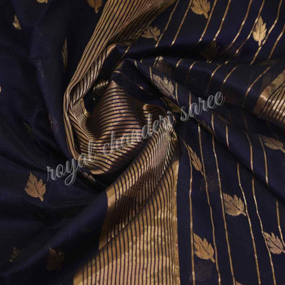 Dark Blue Chanderi Silk Cotton Saree - Royal Chanderi Saree