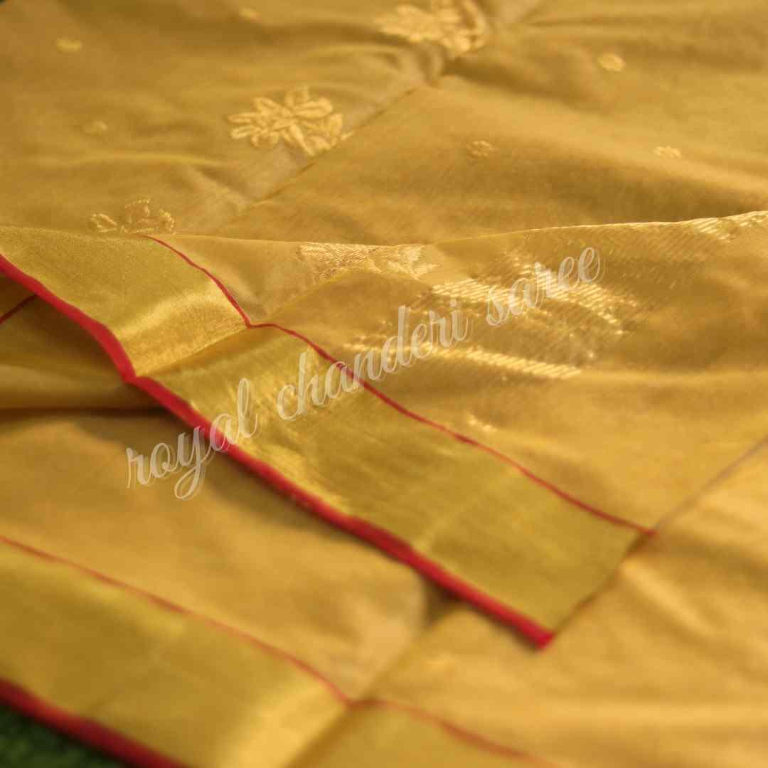 Golden Chanderi Silk Cotton Saree - Royal Chanderi Saree