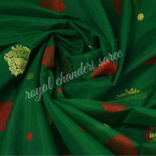 Green Chanderi Silk Cotton Saree - Royal Chanderi Saree