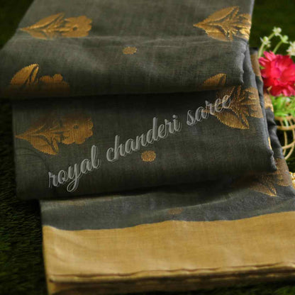 Grey Chanderi Silk Cotton Saree