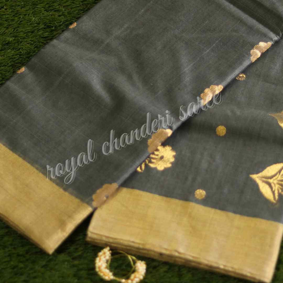 Grey Chanderi Silk Cotton Saree