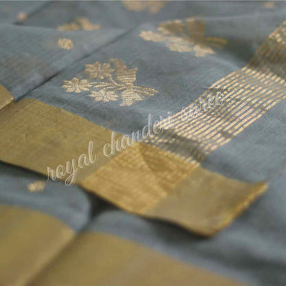 Oslo Grey Chanderi Silk Cotton Saree with Golden Border