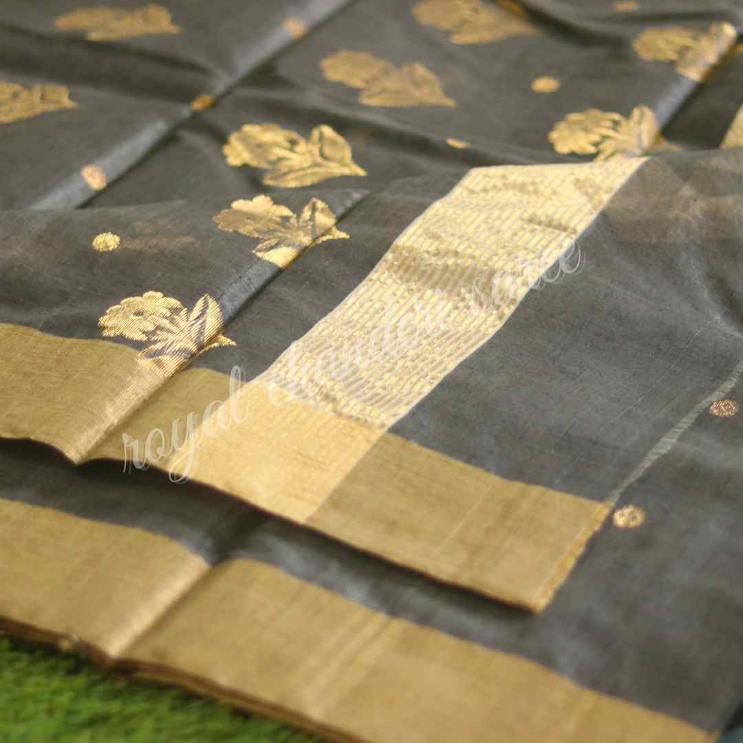 Grey Chanderi Silk Cotton Saree