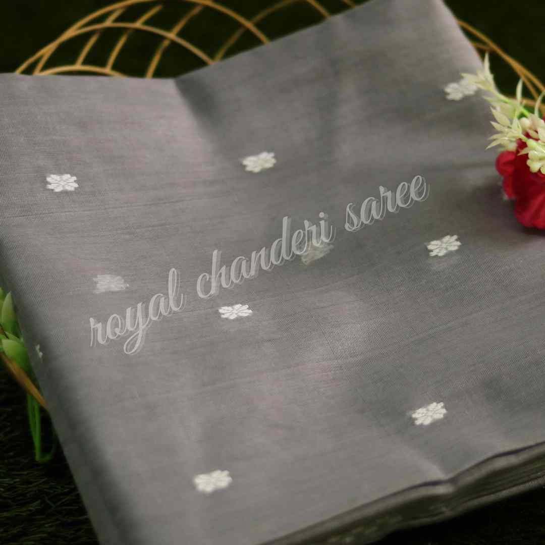 Grey Chanderi Silk Cotton Saree - Royal Chanderi Saree