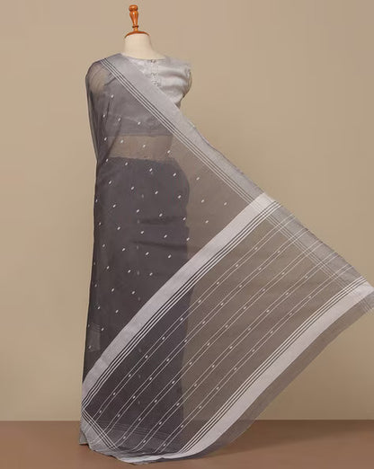 Grey Chanderi Silk Cotton Saree