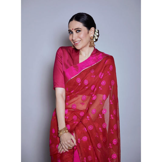 Red And Pink Karishma Kapoor Chanderi Silk Saree