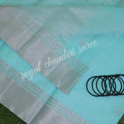 Light Blue Chanderi Silk Cotton Eknaliya Saree