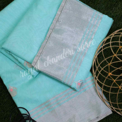 Light Blue Chanderi Silk Cotton Eknaliya Saree