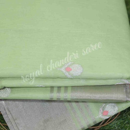 Light Green Chanderi Silk Cotton Eknaliya Saree - Royal Chanderi Saree