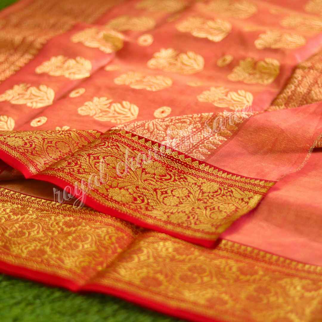 Pink Red Chanderi Silk Saree