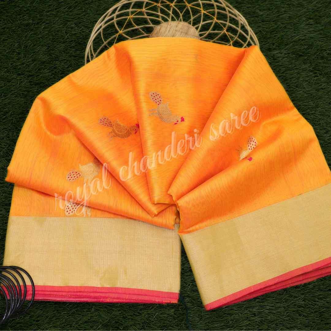 Orange Chanderi Silk Cotton Saree - Royal Chanderi Saree