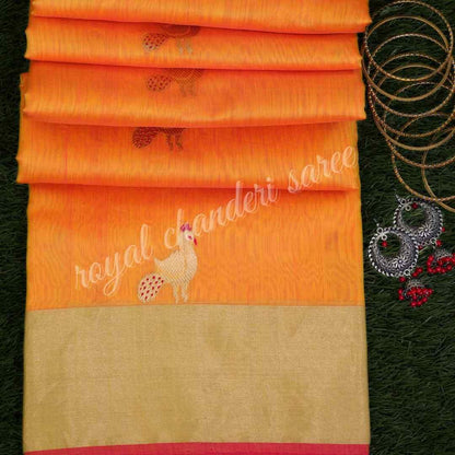 Orange Chanderi Silk Cotton Saree - Royal Chanderi Saree