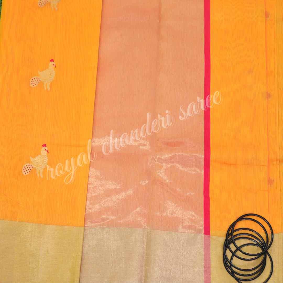 Orange Chanderi Silk Cotton Saree - Royal Chanderi Saree