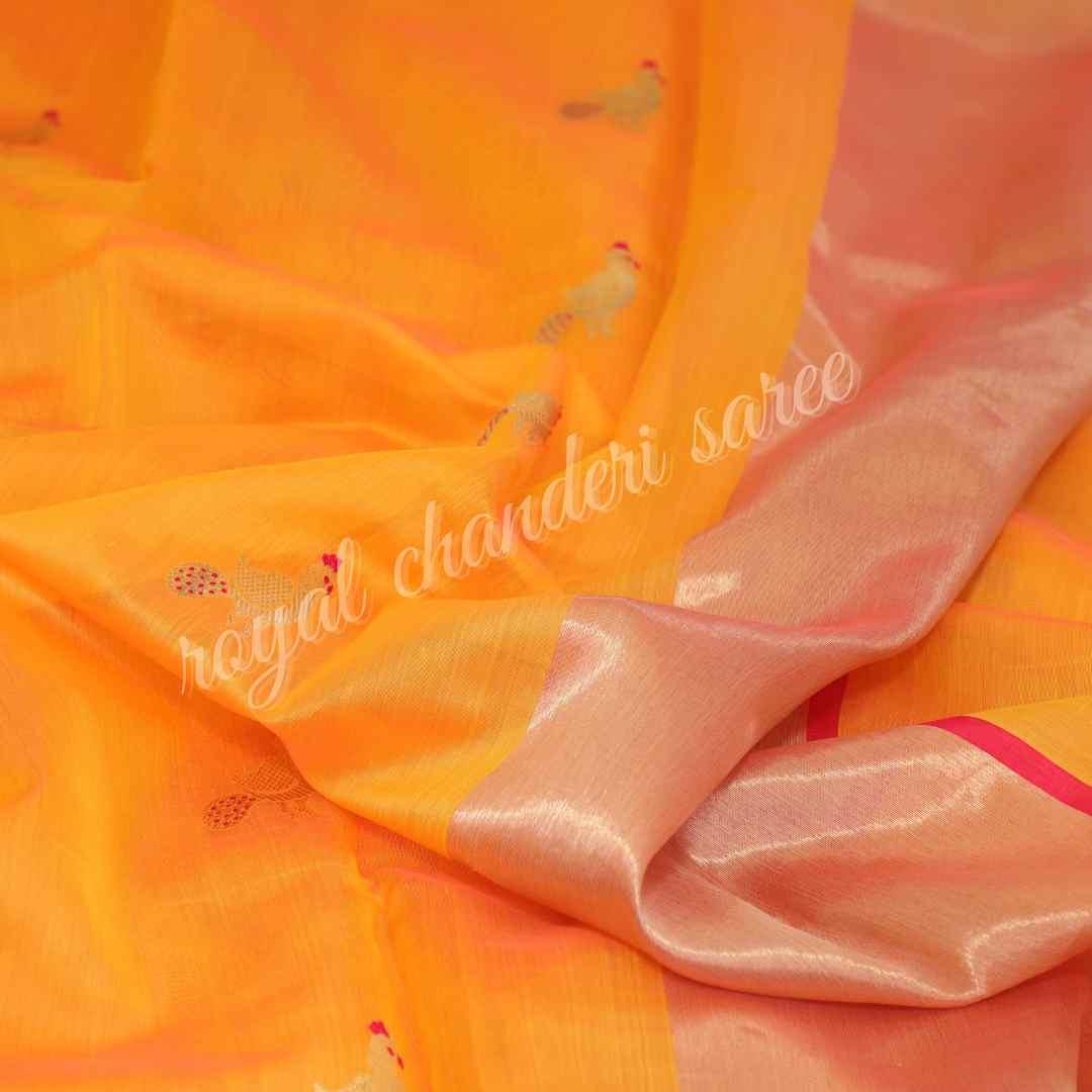 Orange Chanderi Silk Cotton Saree - Royal Chanderi Saree