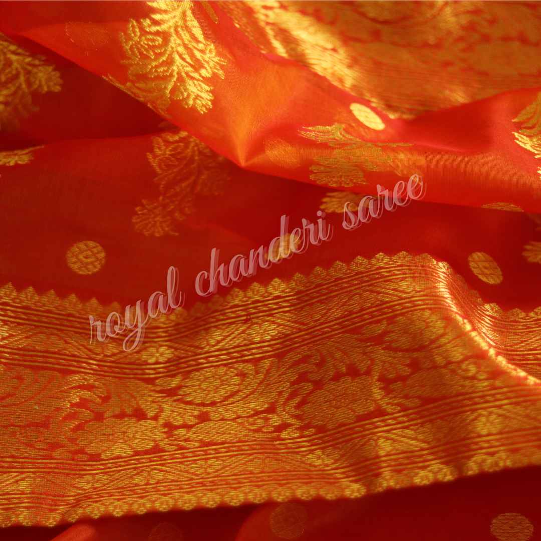 Orange Tissue Chanderi Handloom Pure Silk Saree