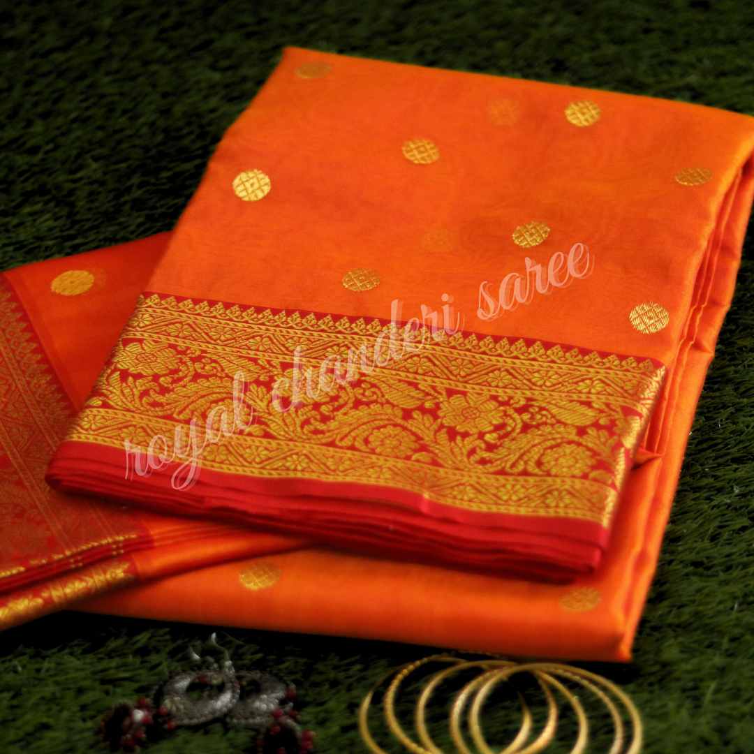 Orange Tissue Chanderi Handloom Pure Silk Saree