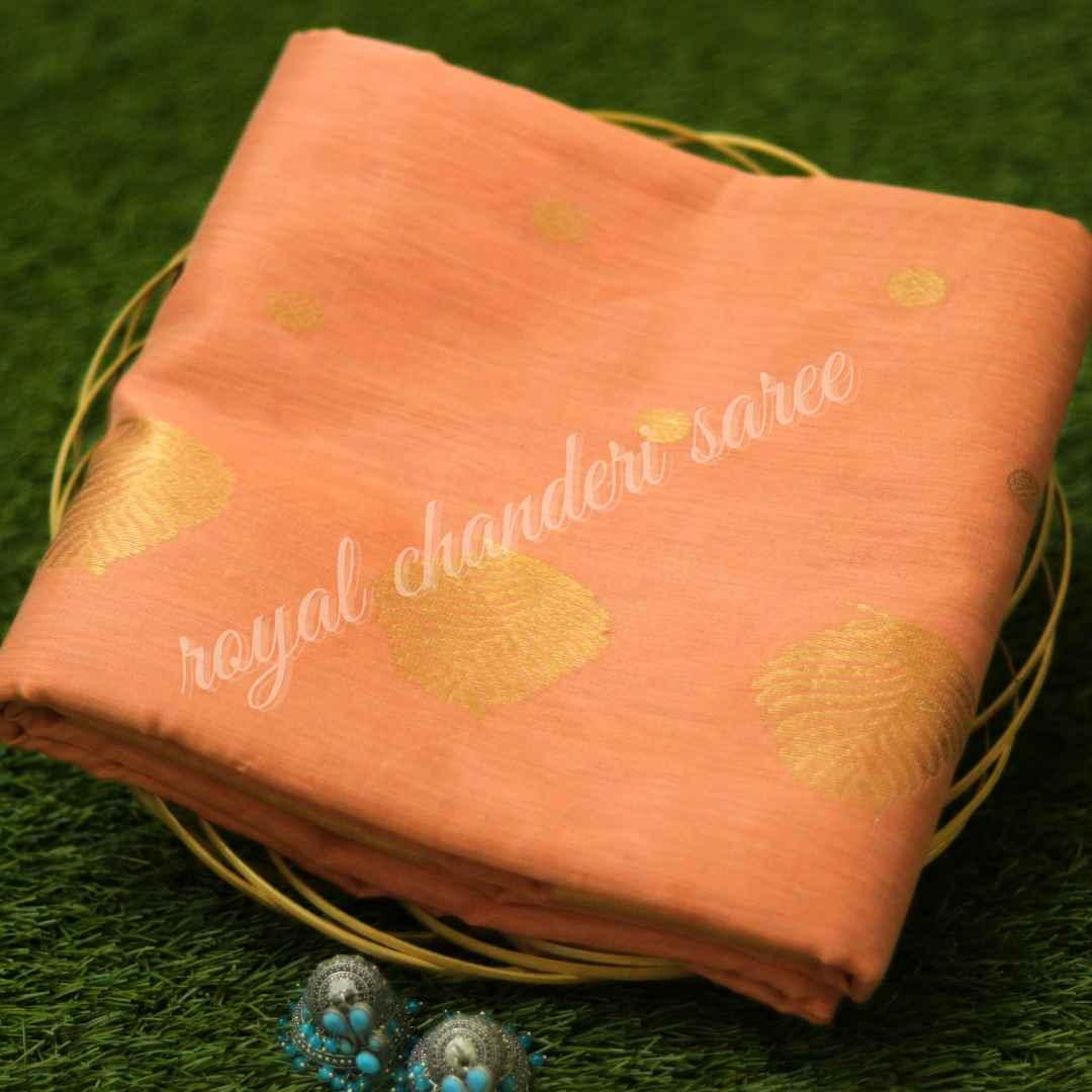 Peach Chanderi Silk Cotton Saree - Royal Chanderi Saree