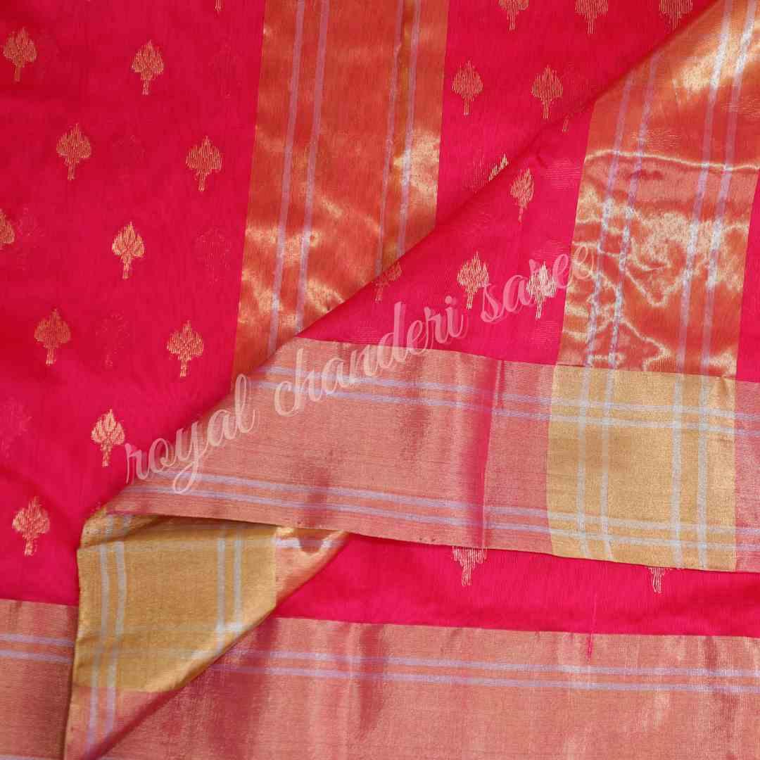 Peach Chanderi Silk Cotton Saree - Royal Chanderi Saree