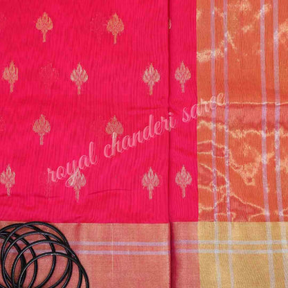 Peach Chanderi Silk Cotton Saree - Royal Chanderi Saree