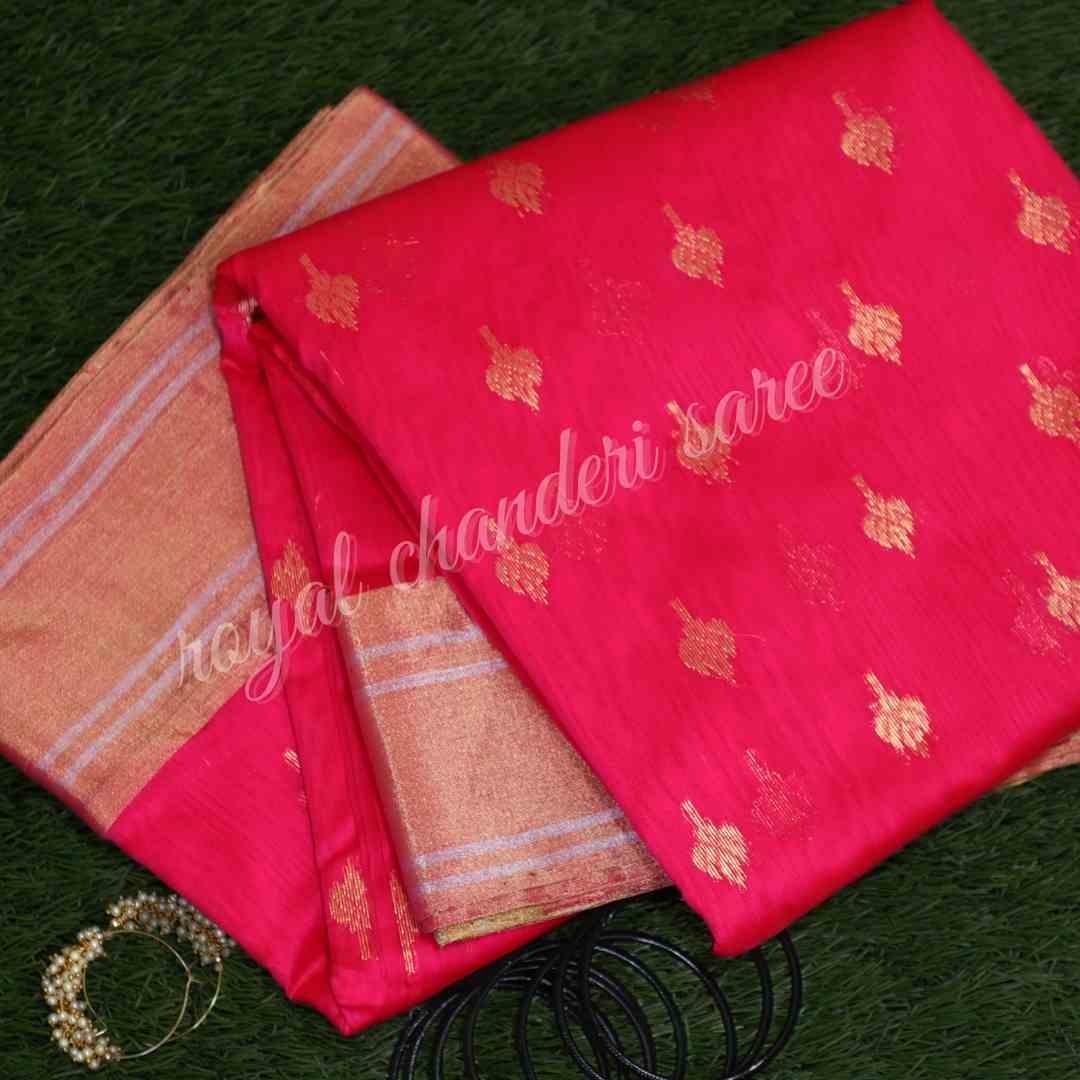 Peach Chanderi Silk Cotton Saree - Royal Chanderi Saree