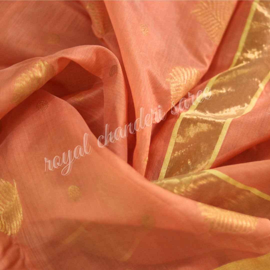 Peach Chanderi Silk Cotton Saree - Royal Chanderi Saree