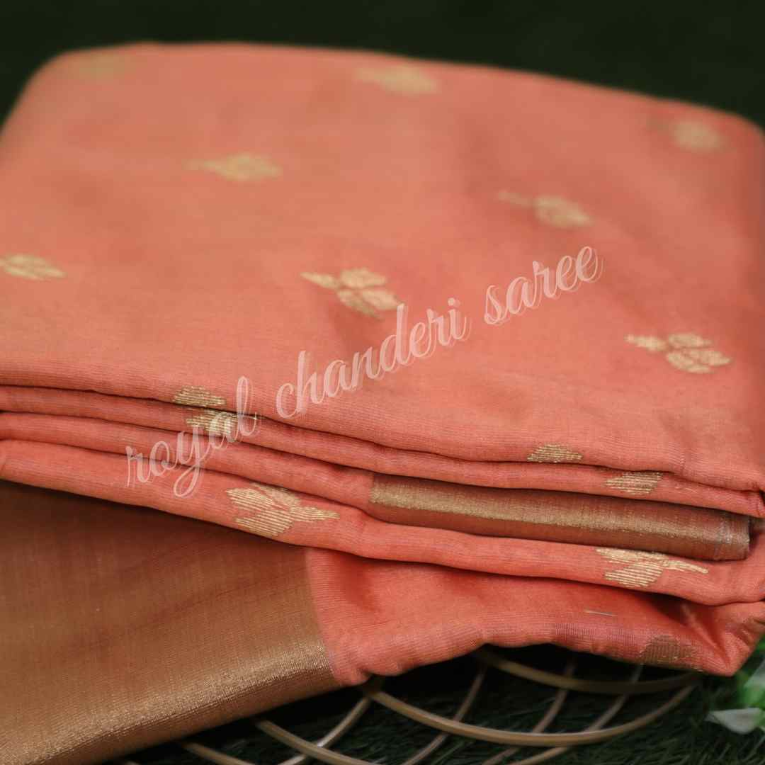 Peach Chanderi Silk Saree