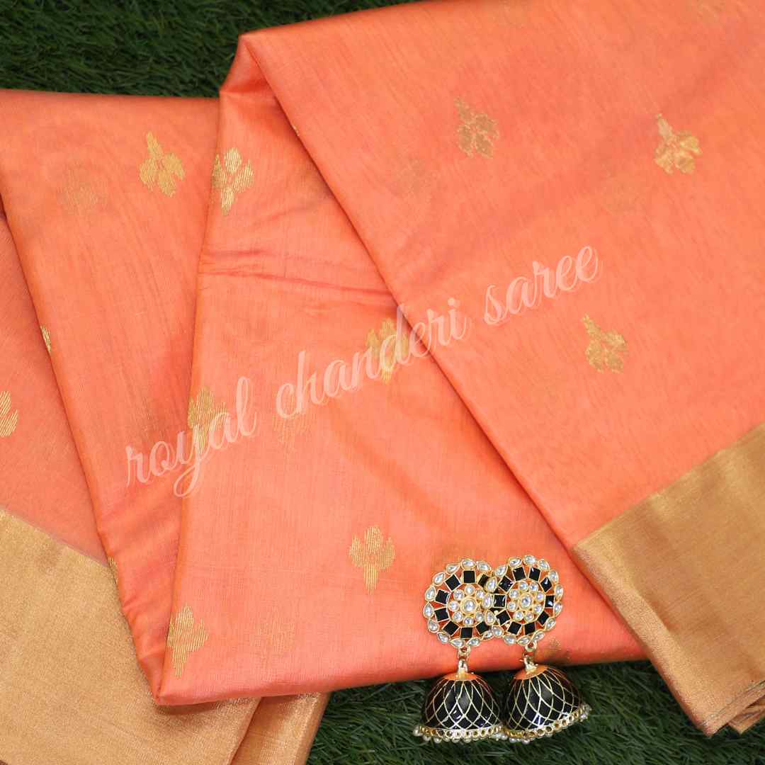 Peach Chanderi Silk Saree