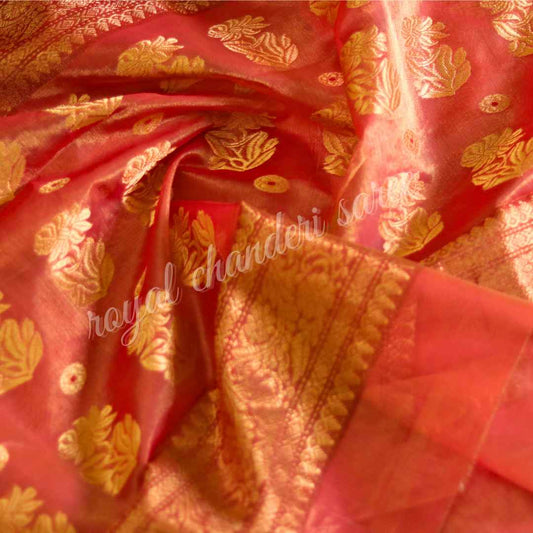 Pink Red Chanderi Silk Saree