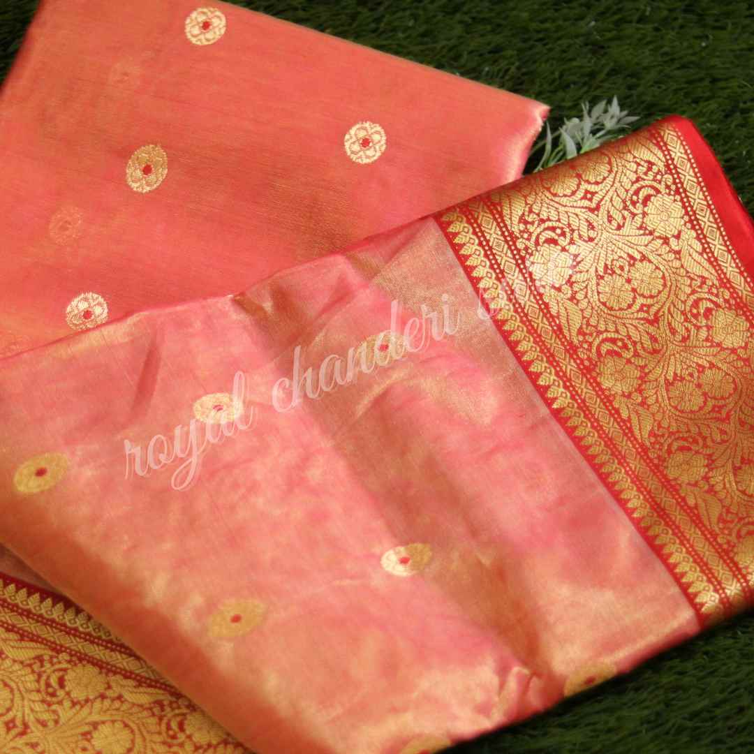 Pink Red Chanderi Silk Saree