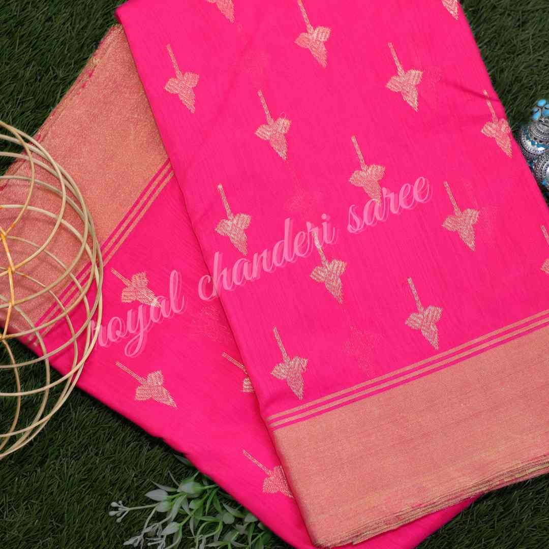 Pink Chanderi Silk Cotton Eknaliya Saree - Royal Chanderi Saree