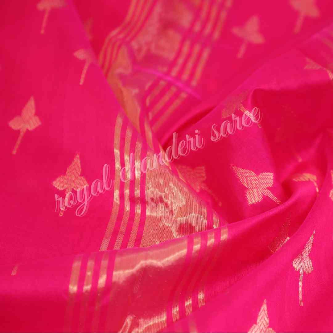 Pink Chanderi Silk Cotton Eknaliya Saree - Royal Chanderi Saree