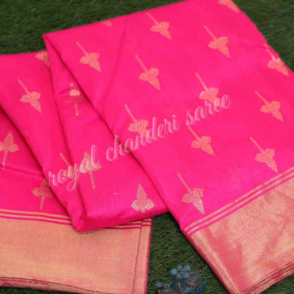 Pink Chanderi Silk Cotton Eknaliya Saree - Royal Chanderi Saree