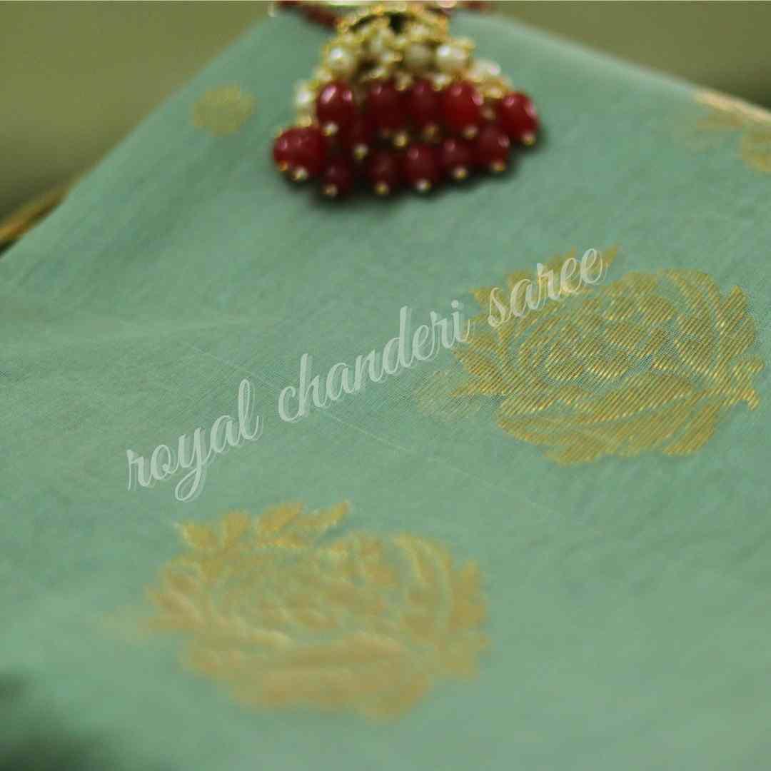 Pista Chanderi Silk Cotton Saree - Royal Chanderi Saree