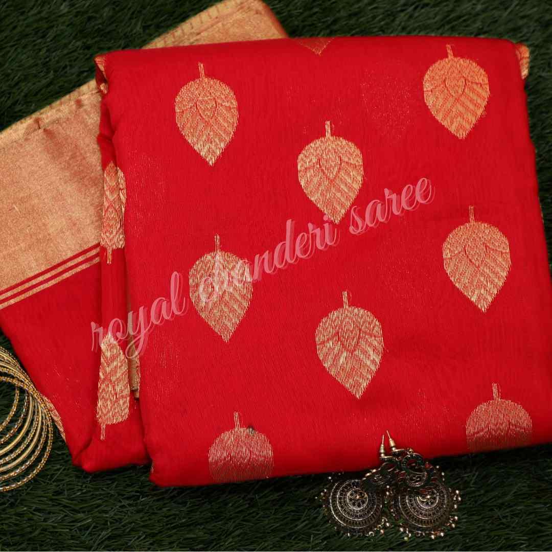 Red Chanderi Cotton Silk Saree - Royal Chanderi Saree