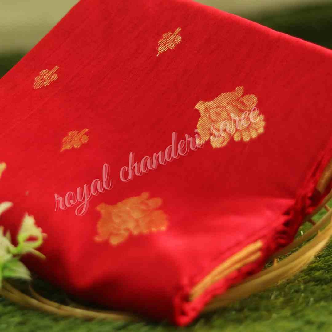 Red Chanderi Silk Cotton Saree - Royal Chanderi Saree